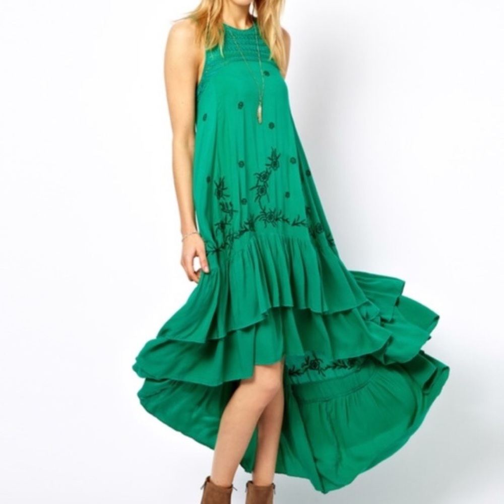 Free People Green Ruffled High-Low Resort Dress
